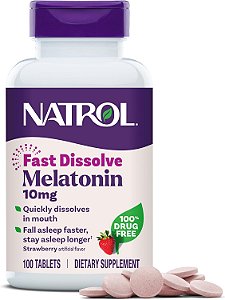 Natrol Melatonina 10mg Comprimidos de Dissolução Rápida, Sabor Morango, 100 Unidades