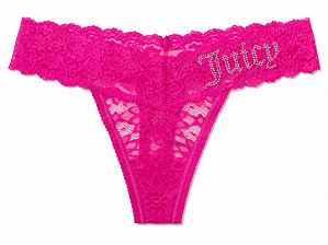 Calcinha Juicy Couture Renda Fio Rosa Pink Strass - Tam:P