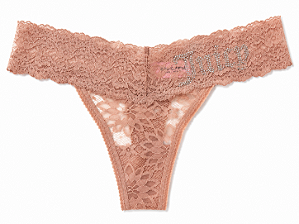 Calcinha Juicy Couture Renda Fio Bege Strass - Tam:M