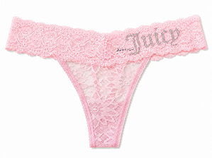 Calcinha Juicy Couture Renda Fio Rosa Claro Strass - Tam:P
