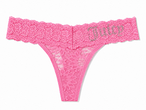Calcinha Juicy Couture Renda Fio Rosa Strass - Tam:M