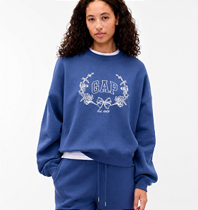 Moletom Feminino GAP Floral Logo Azul – Gola Redonda - Tam: G