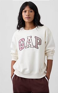 Moletom Feminino GAP Logo Floral Patchwork Off-White - Tam: G