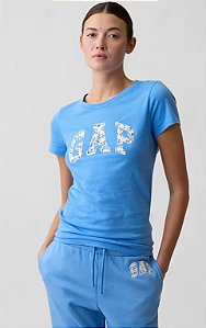 Camiseta Feminina GAP Logo Floral Azul – T-Shirt Manga Curta - G