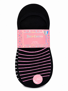 Kit Meias Invisíveis Femininas Juicy Couture Liners – Preto com Listras Rosa | Extra Gripper