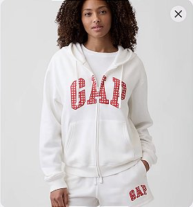 Moletom Feminino GAP Logo Gingham – Branco e Vermelho