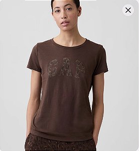 Camiseta Feminina GAP Logo Animal Print Marrom - Tam:GG