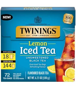Chá Gelado Twinings Lemon Iced Tea – Chá Preto com Limão Sem Açúcar 72 Sachês 180g