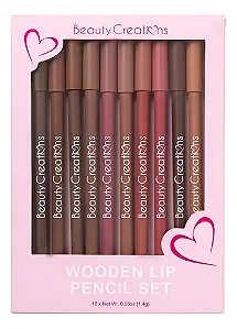 Kit Delineador Labial Beauty Creations Wooden Lip Pencil Set com 12 Cores (1,4g cada)