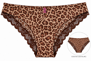 Calcinha Feminina Juicy Couture Animal Print detalhe em renda - Tam:M
