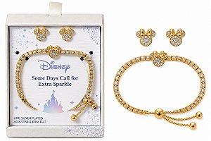 Kit Disney Minnie Mouse – Pulseira Ajustável + Brincos Dourados