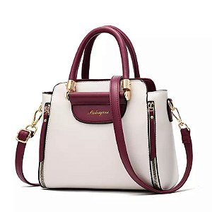 bolsa feminina com detalhes de couro puro,  cores sólidas moda fashion