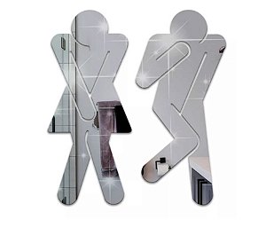 Bonecos em acrilico espelhado para banheiro feminino e masculino