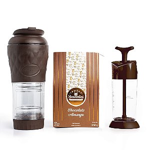 Café chocolate amargo 250g + Cafeteira + Espumador