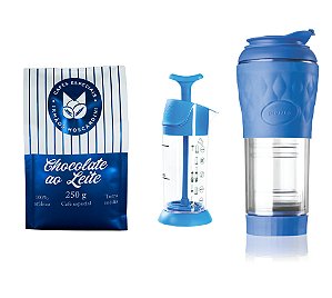 Café chocolate ao leite 250g + Cafeteira + Espumador