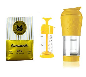 Café caramelo 250g + Cafeteira + Espumador