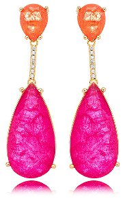 BRINCO GOTA PEDRA FUSION MAGENTA E LARANJA - SHINE