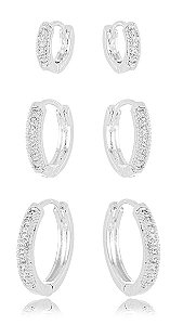 TRIO ARGOLAS ZIRCÔNIA RÓDIO BRANCO