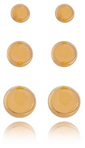 KIT TRÊS BRINCOS MEIA ESFERA DOURADO