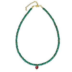 CHOKER VERDE COM CORAÇÃO EM PEDRA