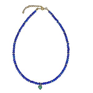 CHOKER AZUL COM CORAÇÃO CRISTAL TURMALINA