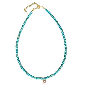 CHOKER COR TURQUESA COM CORAÇÃO EM CRISTAL