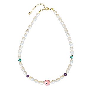 CHOKER MODELO PEROLA COM CRISTAIS COLORIDOS