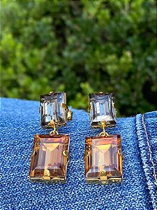 BRINCO CHATON QUADRADO ÂMBAR E DOURADO