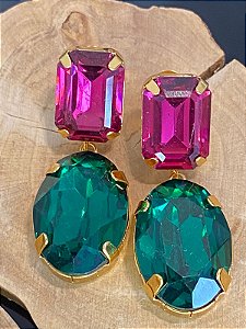 BRINCO CHATON REDONDO VERDE E ROSA