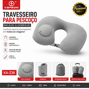 Travesseiro de Pescoço Inflável Dobrável Kapbom KA-Z36 – Conforto para Viagens, Carro, Avião e Escritório