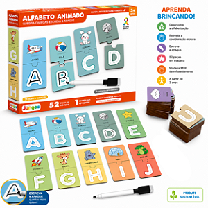 Alfabeto Animado Montessori Junges 52 Peças em Madeira Escreva e Apague Infantil