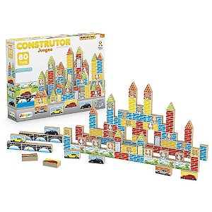 Construtor Junges 80 Peças – Blocos de Montar em Madeira | Brinquedo Educativo Infantil