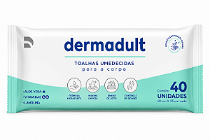 Toalhas Umedecidas Dermadult para o Corpo 40 Unidades – 20 x 25 cm | Aloe Vera, Vitaminas A e E