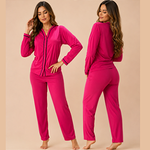 Pijama Americano Rosa Pink Blogueirinha Manga Longa Feminino | Marca: Diones