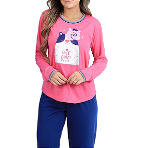 Pijama Feminino Longo Ursinho Cia Do Corpo (4678) Marinho