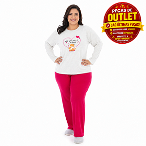 Pijama Plus Size Feminino Rosa Pink Raposa | Manga Longa Feminino - 22135