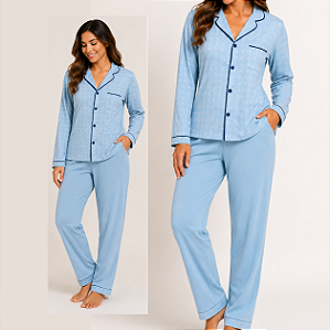Pijama Azul Creta - Feminino | Estilo e Conforto
