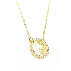 Colar Cruz Vazada Banhado a Ouro Santa Fé