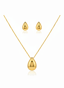 Conjunto Colar e Brinco Gota Banhado a Ouro