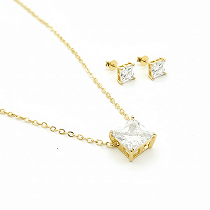 Conjunto Colar & Brinco Cristal Quadrado - Sofia