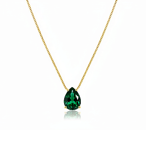 Colar Gota Verde Esmeralda Banhado a Ouro