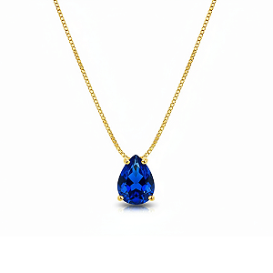 Colar Gota Safira Banhado a Ouro