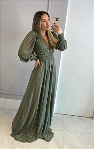 Vestido Longo Atena Verde Oliva Escuro