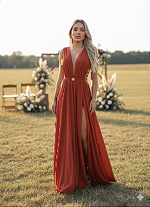 Vestido Longo Hillary Terracota