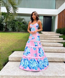Vestido Longo Limone Rosa Azul