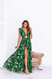Vestido Longo Micro Tule Jane Verde