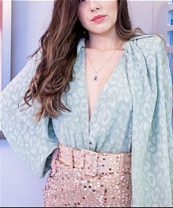 Body em Chiffon de Seda Soraya Verde Água