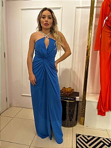 Vestido Longo Ashley Strass Azul Royal