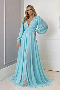 Vestido Longo Atena Azul Bebê