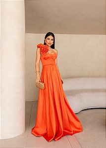 Vestido Longo Flora Laranja
